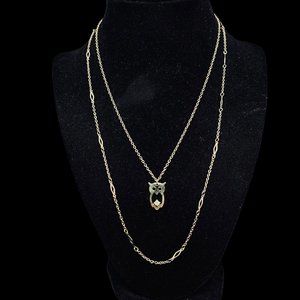 Double Strand Gold Tone Cable Chain Necklace With Owl Pendant (4852)